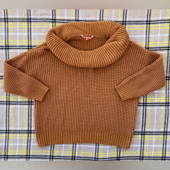 Modcloth Sweaters - ModCloth Carmel Colored Ribbed Knit Cowl Neck Sweater Plus Size